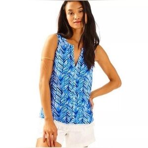 Lilly Pulitzer Kipper Top Lapis Blue Costa Verde Tank Size XL 100% Cotton